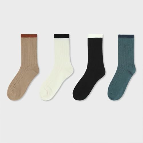 3 pairs - spring and summer solid color simple and versatile hollow mesh breathable mid-tube stacked socks2