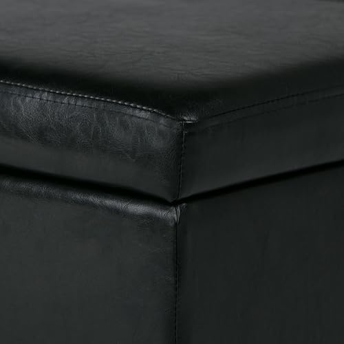 Image of SIMPLIHOME Avalon 48 inch Wide Vegan Leather Ottoman in Carbon Black