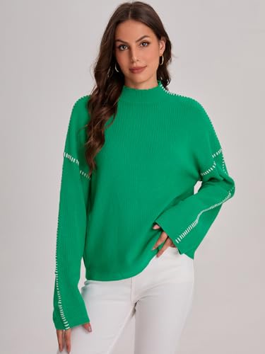 Image of Bloggerlove Womens Oversized Sweaters Long Sleeve Mock Neck Color Block Chunky Knit Casual Pullover Sweater Fall Tops 2024
