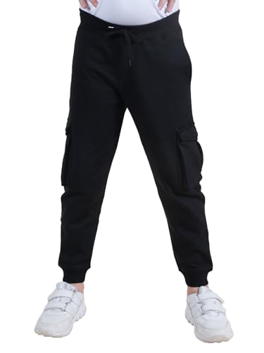 Image of KiddoPanti Boys Solid Fleece Cargo Track Pants | Cotton Poly Fleece Fabric | Ankle Length Jogger | 2 Cargo Pocket,1 Side Pocket | Elastic Waist & Drawcord | Jogger Track Pants