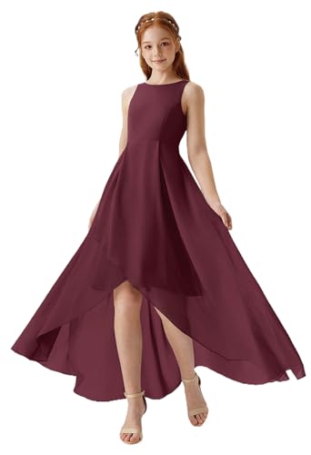Asymmetrical Junior Bridesmaid Dresses Pleated Chiffon Flower Girl Dress Scoop Neck Formal Wedding Birthday Party Gown