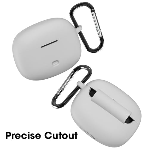 Image of Sounce Earphone Case Cover Compatible for Boat Nirvana Ion, Soft Silicone Skin Case Cover Shock-Absorbing Protective Case with Keychain [Front LED Visible](Grey)