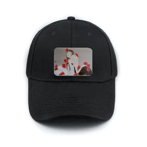 Casquette de baseball noire homme femme chapeau style chinois fleurs rouges coton