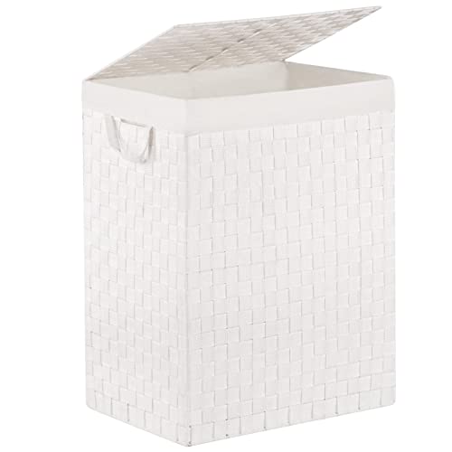 Image of Laundry Hamper Basket with Lid by Fiona's magic, Foldable Handwoven 96L Large Clothes Hamper with Removable Liner Bags, Collapsible Tall Hamper for Bedroom, Bathroom and Dorm Organizer, White