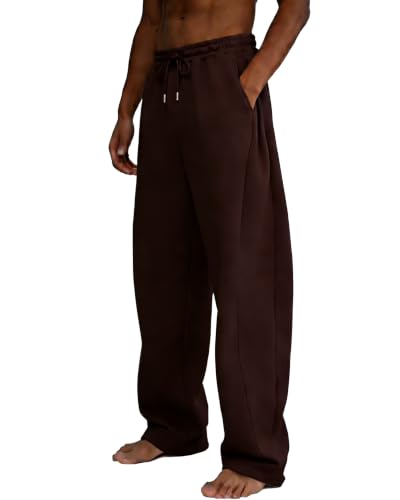 Image of Men's Baggy Sweatpants Wide Leg Fleece Lounge Joggers with Deep Pockets | Soft 65% poly 35% cotton stretch blend, outer drawstring, open bottom, relaxed fit for gym, travel, errands and daily wear