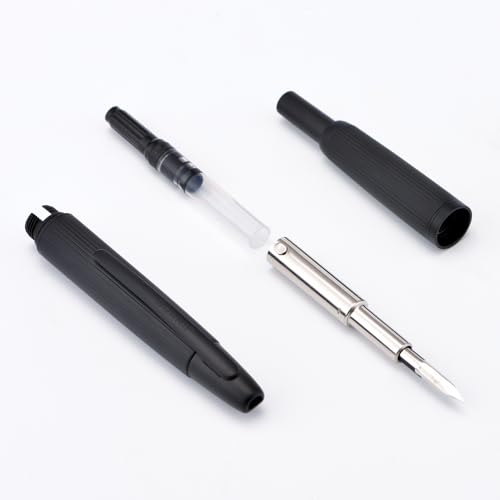 Image of Jinhao 10 Press Fountain Pen with Box, Matte Black Chrome Retractable Extra Fine Nib with Ink Converter Set (Black Clip)