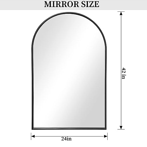 Image of Dewfig Arched Wall Mirror, 42 inchx24 inch Bathroom Mirrors for Wall, Black | Farmhouse Decorative Metal Frame Mirror for Bathroom Vanity, Lean /Hang, for Living Room, Entryway, Hallway, Home Decor