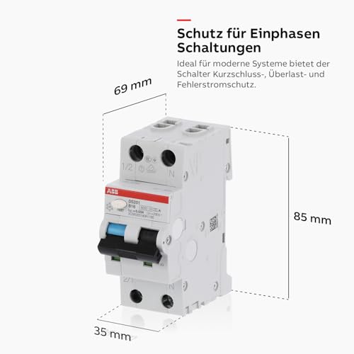 ABB DS201A-B16 FI/LS-Schalter 6kA, 1P+N, Typ A, B16, 30mA, 2 TE• Sicherungsautomat • Leitungsschutzschalter • 2-poliger Fi-Schalter •… – Ansicht 5
