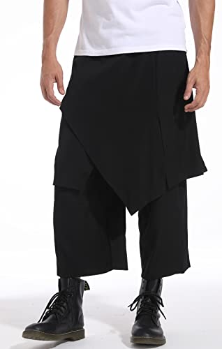 PACEIADTA Mens Baggy Skirts Pants Elastic Waist Hippie Aladdin Trousers2