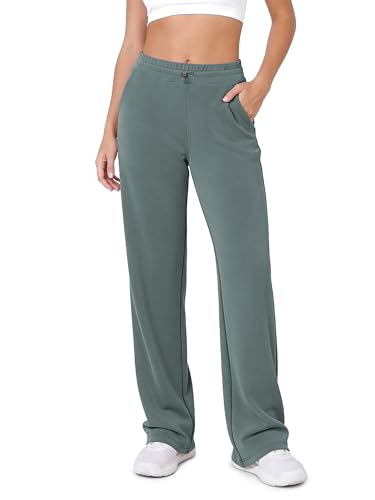 ODODOS Women's Modal Soft Wide Leg Pants with Pockets Adjustable Shockcord High Waist Casual Lounge Pants-29 Inseam, Slate Green, X-Small