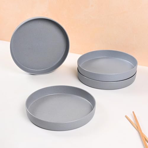 Image of Eha Earth Friendly Verde Round Plates | Set of 4 | 8 inch | Made with Rice Husk Biocomposite | Breakfast Plates | Unbreakable Dinner Plates Set | Microwave Safe | Azure