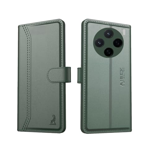Image of AIBEX Compatible for Vivo X200 5G Flip Cover Leather Finish with Magnatic Closure | Inside TPU with Card Pockets | Wallet Stand | Complete Protection Flip Case -Green