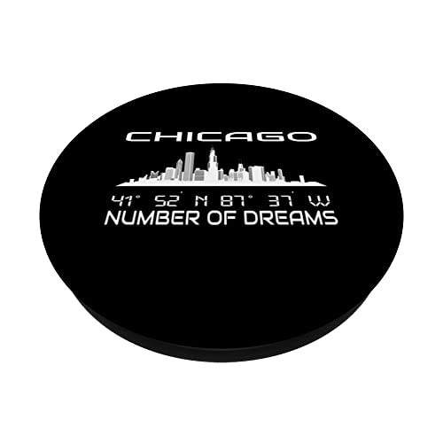 GPS coordinates Chigaco at night USA home city skyline PopSockets Swappable PopGrip, Black - Image 2