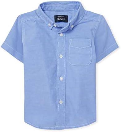 The Children's Place Baby Boys and Toddler Boys Short Sleeve Button Down Shirt, Light Blue Oxford, 18-24 MONTHS