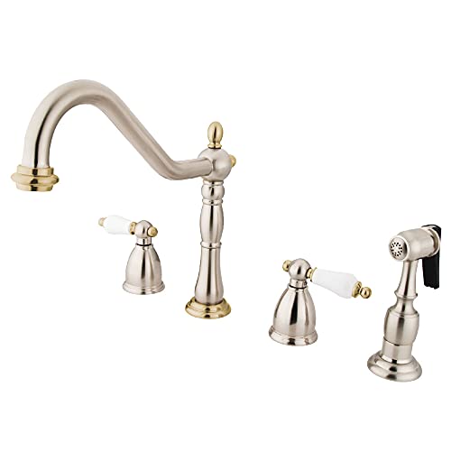 Kingston Brass KB1799PLBS Heritage 8-Inch Widespread Kitchen Faucet Sprayer, 8-1/4" in Spout Reach, Brushed Nickel/Polished