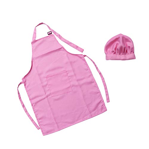 OFFSCH Juego de 2 Piezas de Delantal y Gorro Rosa para Chef Infantil, de Poliéster, Tamaño Grande, Adecuado para Cocina y Repostería 8 y 13 Años