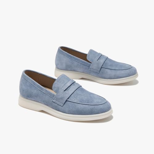 Image of BEAU TODAY Women's Suede Loafer Flats，Slip On Penny Loafers Work Shoes