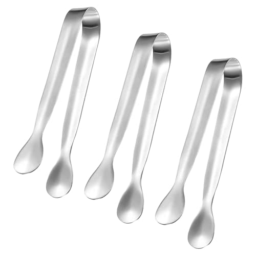 3 Pcs Mini Sweet Tongs, Silver Stainless Steel Ice Tongs for Sugar & Ice Cubes, Dessert, Buffet, Picnic, Party, Wedding, Bar, Kitchen, Cafe