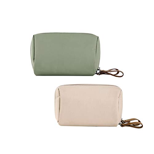 2 Pcs Black Small Travel Clutch Makeup Cosmetic Bag Set Brush Organizer For Portable Waterproof Handy Cosmetic Storage Pouch Organizer For Women Teens Girls Small (Green + pink)