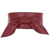 Allegra K Womens Plus Size Obi Belts, Bowknot Self-Tie Wrap Around Wide Sash Waistband Belt for Dresses 95-102cm/37.40-40.16" Wine Red
