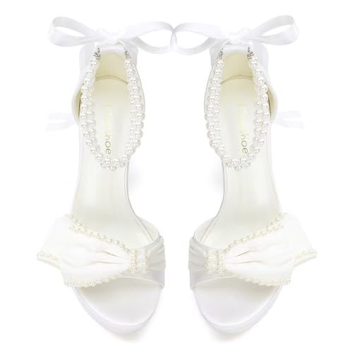 Platform Wedding Shoes for Bride Chunky Heel Bridal Shoes Pearl Heels Wedding Sandals2