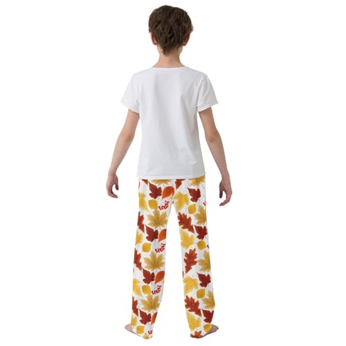 ZZXXB Happy Fall Maple Leaves Boys Long Pants Soft Trousers Elastic Waist Kids Lounge Bottoms with Pockets S-XL3