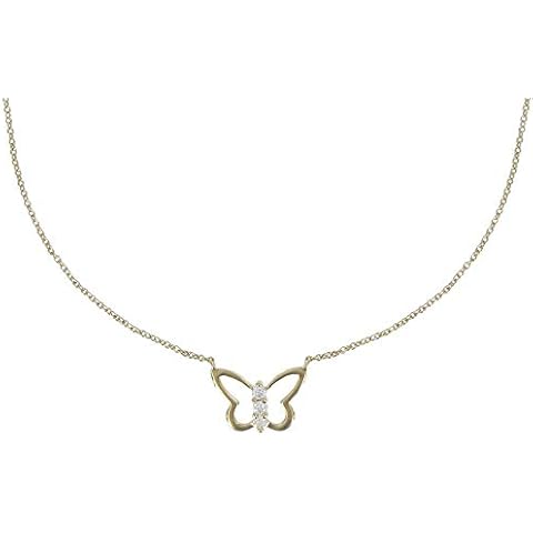 Les Poulettes Bijoux - Gold Plated Necklace Pierced Butterfly and Three Rhinestones Cover