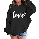TYUSGH Mädchen Love Print Hoodie Kinder Oversized Sweatshirt mit Kängurutasche Teen Herz Pullover Kinder Niedlich Brief Kapuzenpullover Frühling Langarm Tops für 2-13 Jahre, Schwarz , 9-10 Years