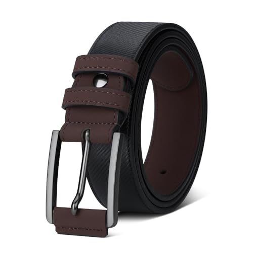 VANNANBA Men's Casual Leather Belt with Black Harness Buckle-Modern & Fashion Dress Belt for Work Business and Casual