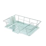 Sweet Home Collection Space-Saving 3-Piece Dish Drainer Rack Set: Efficient Kitchen Organizer for Quick Drying and Storage - Includes Cutlery Holder and Drainboard - Maximize Countertop Space, Mint