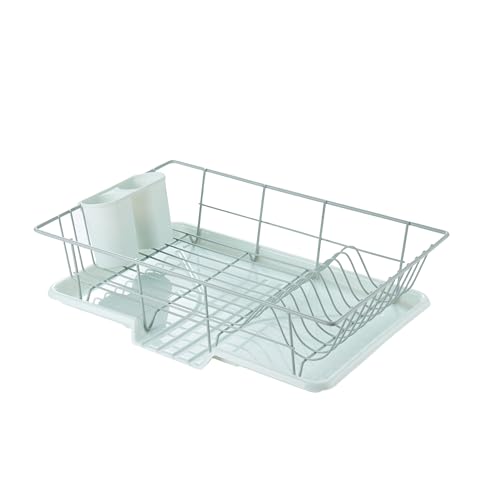 Sweet Home Collection Space-Saving 3-Piece Dish Drainer Rack Set: Efficient Kitchen Organizer for Quick Drying and Storage - Includes Cutlery Holder and Drainboard - Maximize Countertop Space, Mint
