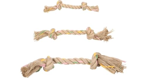 Flamingo Puppy Spielzeug Luro Seil mit 2 Knoten Braun – M | 32 cm L x 5 cm B x 5 cm H, 100% Natürlicher Hanf, Verhindert Zahnbelag und Massiert das Zahnfleisch, Perfekt für Welpen!