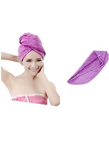 Moolecole Super Absorbent Bamboo Fiber Hair Dry Towel Thickened Shower Cap Hair Turban Quick Dry Hat Cap Purple