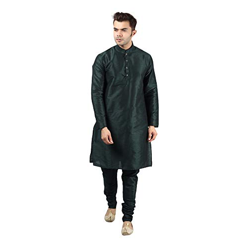 Image of Uri and MacKenzie Banarasi Dupion Silk Solid Kurta Churidar Pyjama Set for Men