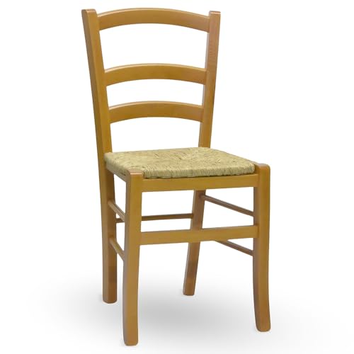 okaffarefatto zimbardi costanza Silla de madera Venezia con asiento de paja nogal claro