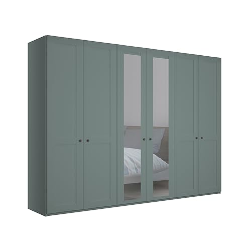 WIEMANN Drehtürenschrank mit 2 Spiegeltüren mittig, Landhausstil Kleiderschrank 300cm breit, Salbeigrün Dekor, Höhe 216cm, Marlow
