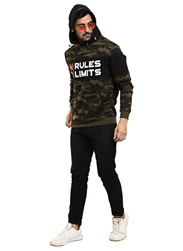 Image of V MART Men Colourblocked Fleece Hooded Neck Sweat Shirt