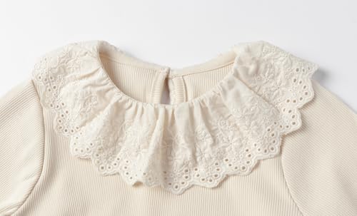 LittleSpring Girls Ribbed Knit Long Sleeve Tshirt with Lace Ruffle Collar3