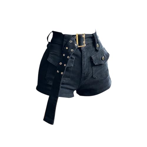 Pantalon cargo court en jean femme taille haute pour silhouette sculptée vintage