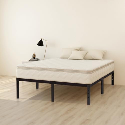 Image of Wulanos Queen Size Bed Frame, 3500lbs Heavy Duty Metal Platform with Steel Slats Support, Sturdy and Noise-Free, 14 Inches High Bedframes with Ample Storage, No Box Spring Needed