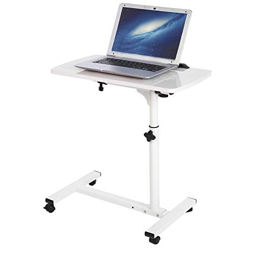 Bureau informatique mobile avec roulettes Ejoyous, table d'appoint réglable blanche - 5