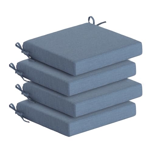 Goodgoods 20 x 20 Sunbrella Outdoor Chair Cushions Set of 4, Fade-Resistant & Water-Resistant Patio Seat Cushion Pads with Ties, 30D High-Resilience Foam for Dining Room Kitchen Chairs, Spectrum Denim