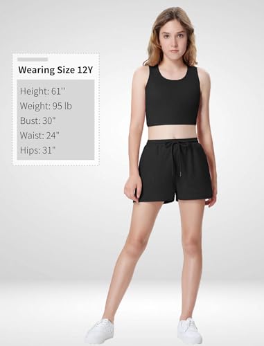Image of Mebius Girl's 2 Piece Outfit Crop Tops Shorts Set Ribbed Knit Cropped Tank Tops Sleeveless Round Neck