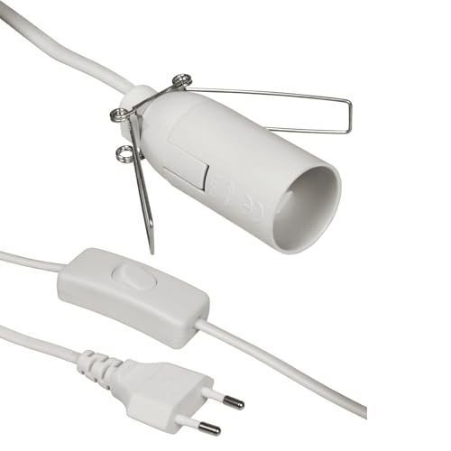 TECHZOCO Portalámpara E14 con Interruptor, Adaptador de lámpara E14, Base para Bombilla E14, Enchufe + Interruptor ON/Off, Longitud de 1.50 Metros, Casquillo E14 Cable 0,75 mm², máx. 60W, Blanco