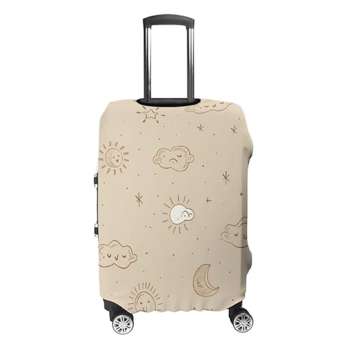 Beige Simple Doodle Luggage Cover, Washable Elastic Suitcase Cover Protector Fit 18-32 Inch Luggage4