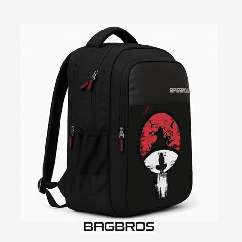 Image of Bagbros Uchiha Itachi Printed Anime Backpack | 30L Laptop Backpack, School Bag (Red and Black)
