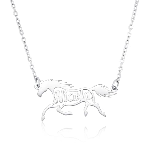 Collier personnalisé en forme de cheval Pendentif en or avec prénom personnalisé Bijoux raffinés Cadeaux pour la fête des mères et les anniversaires pour...