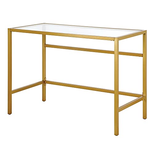 Image of Henn&Hart 42 inch Wide Rectangular Writing Desk in Brass, Laptop Desk, Computer Desk, Home Office