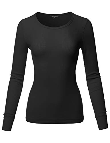 Awesome21 Casual Solid Basic Crew Neck Long Sleeves Thermal Top Black L