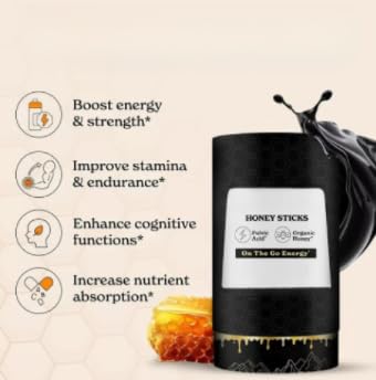 Palitos de miel orgánica - Paquetes de miel ideales para hombres - Miel orgánica y azafrán para aumentar la energía, el apoyo inmunológico y la vitalidad - Promueve la absorción
